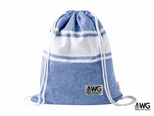 Asciugamano microfibra blu con sacca - Accessorio viaggio sostenibile AWG