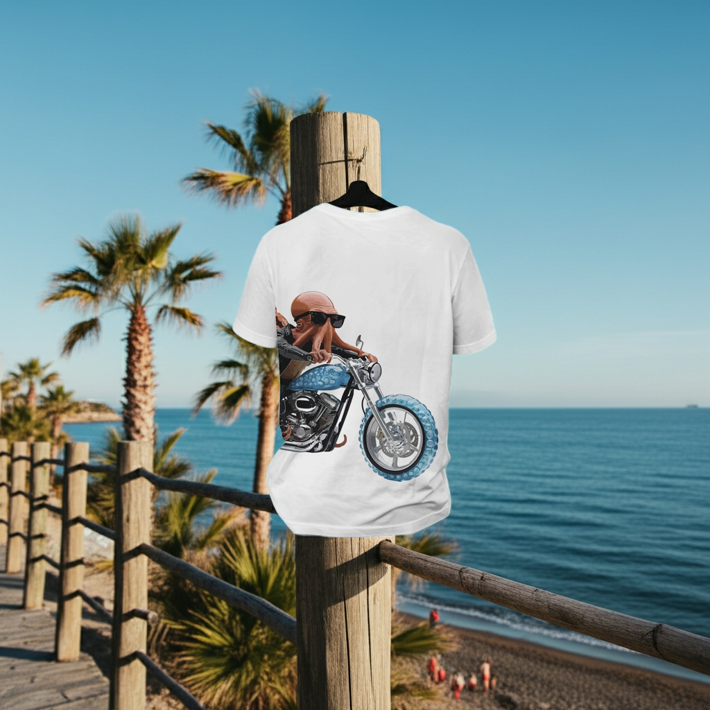 Polpo Biker T-Shirt in cotone biologico | Collezione Animal With Glasses