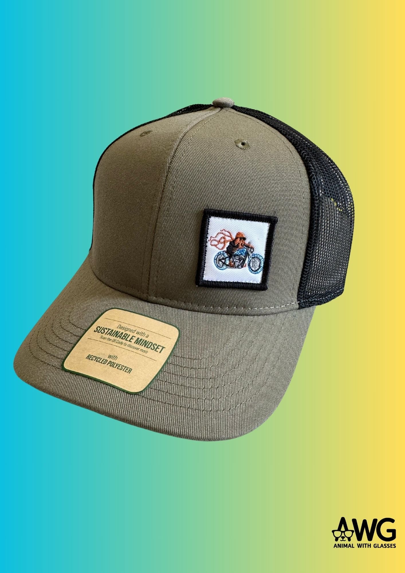 Cappellino Trucker Verde 100% Poliestere riciclato | Collezione Animal With Glasses