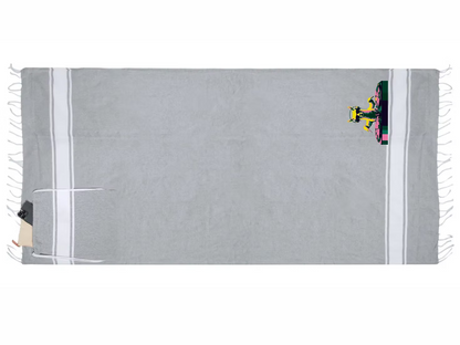 Asciugamano Grigio con Sacca in cotone riciclato | Collezione Animal With Glasses