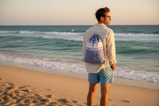 Asciugamano Blu con Sacca in cotone riciclato | Collezione Animal With Glasses