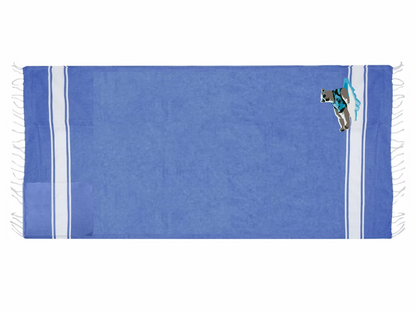 Asciugamano Blu con Sacca in cotone riciclato | Collezione Animal With Glasses