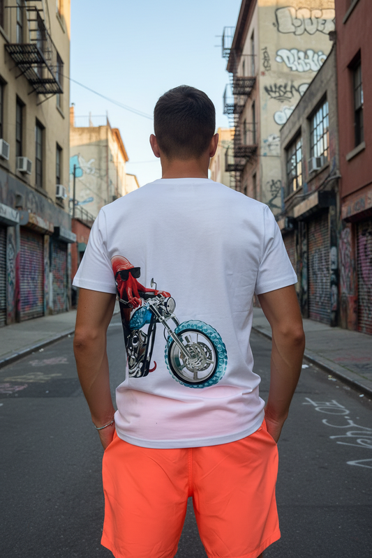 Polpo Biker T-Shirt in cotone biologico | Collezione Animal With Glasses